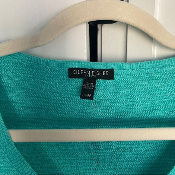 Eileen Fisher Ribbed Teal Long Sleeve Top Linen Cotton Stretch Sweater Tunic - Picture 4 of 6